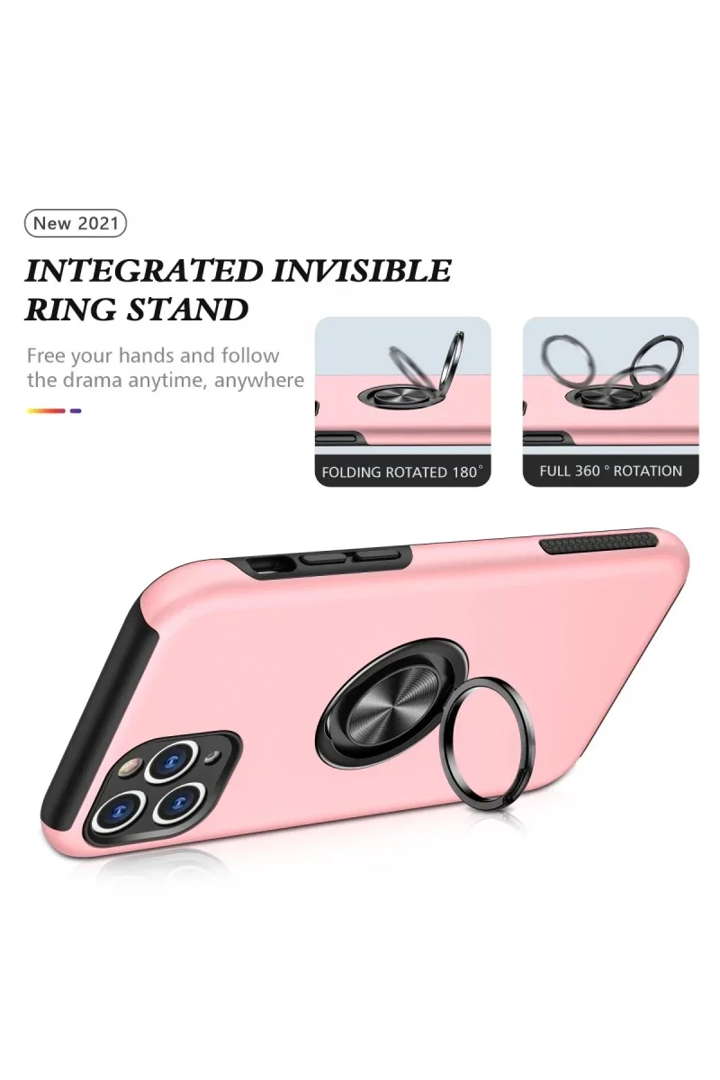 Apple iPhone 11 Pro Max Kılıf Elit Yüzüklü Kapak - Pembe