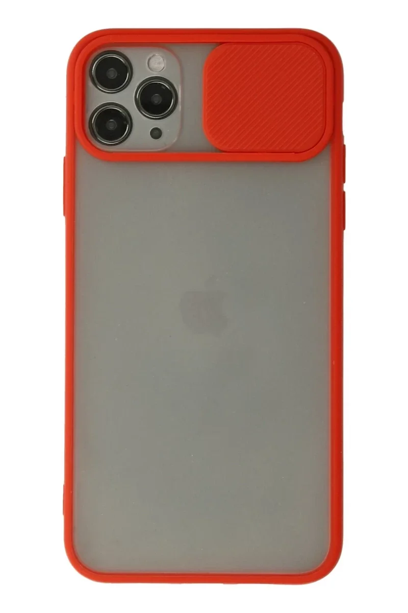 Apple iPhone 11 Pro Max Kılıf Palm Buzlu Kamera Sürgülü Silikon - Kırmızı