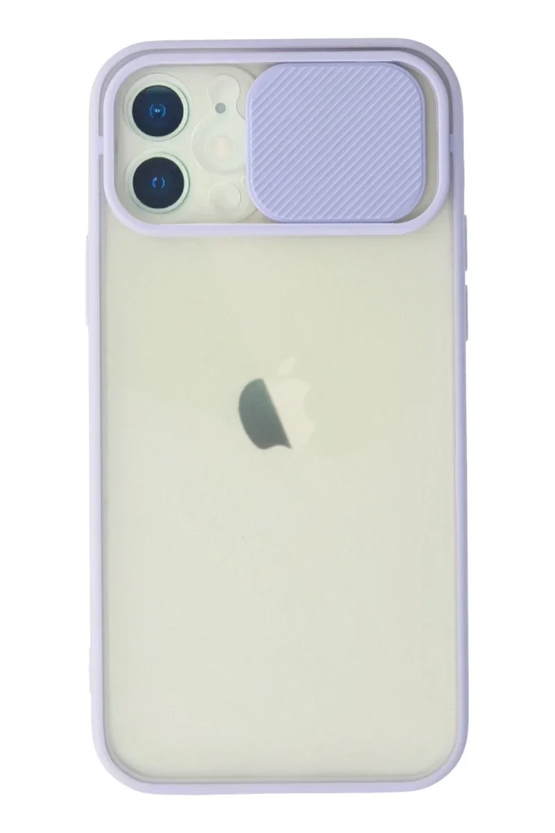 Apple iPhone 12 Kılıf Palm Buzlu Kamera Sürgülü Silikon - Lila Apple iPhone 12 Kılıf Palm Buzlu Kamera Sürgülü Silikon - Lila