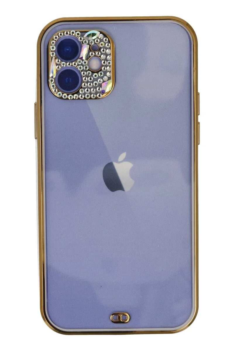 Apple iPhone 12 Kılıf Liva Taşlı Silikon - Mor Apple iPhone 12 Kılıf Liva Taşlı Silikon - Mor