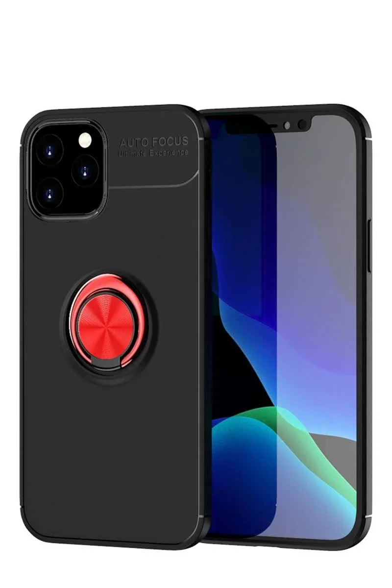 Apple iPhone 12 Kılıf Range Yüzüklü Silikon - Siyah-Kırmızı Apple iPhone 12 Kılıf Range Yüzüklü Silikon - Siyah-Kırmızı