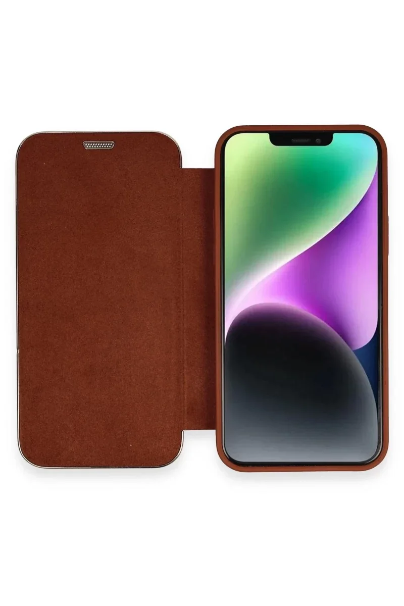 Apple iPhone 12 Kılıf Dolpin Kapaklı - Kahverengi Apple iPhone 12 Kılıf Dolpin Kapaklı - Kahverengi