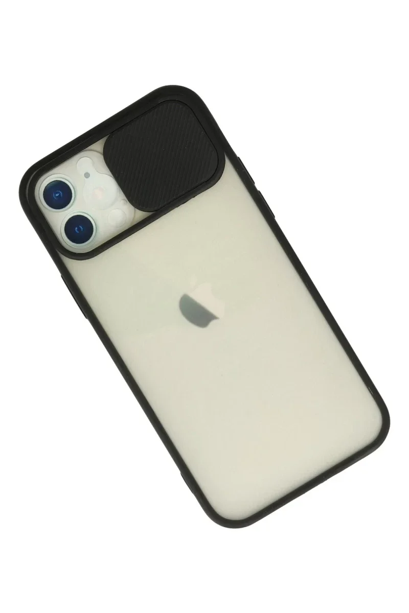 Apple iPhone 12 Kılıf Palm Buzlu Kamera Sürgülü Silikon - Siyah
