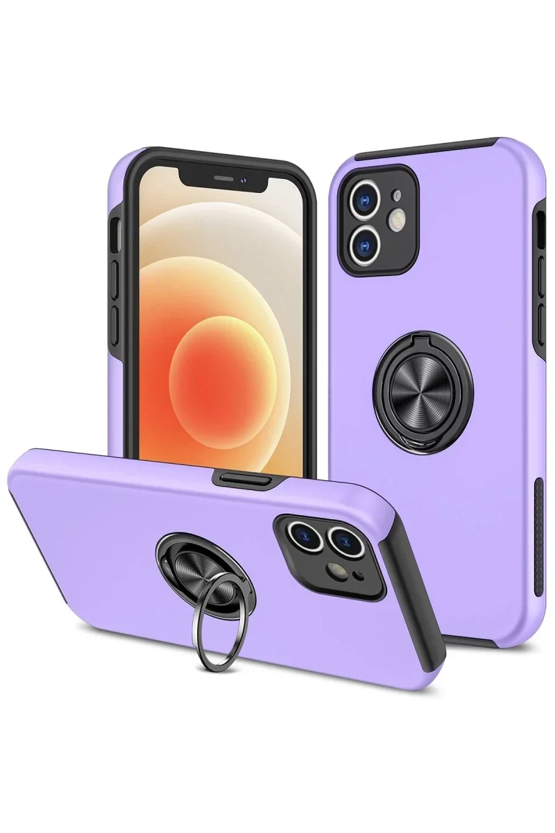 Apple iPhone 12 Kılıf Elit Yüzüklü Kapak - Mor Apple iPhone 12 Kılıf Elit Yüzüklü Kapak - Mor