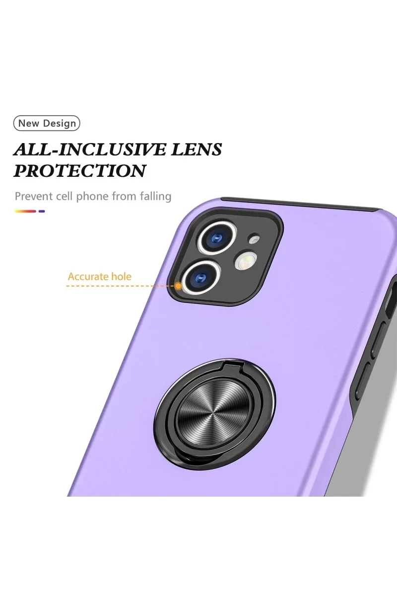 Apple iPhone 12 Kılıf Elit Yüzüklü Kapak - Mor Apple iPhone 12 Kılıf Elit Yüzüklü Kapak - Mor