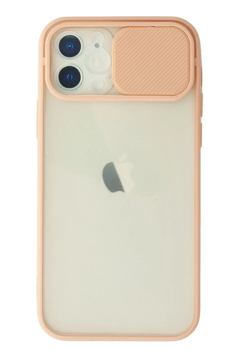 Apple iPhone 12 Kılıf Palm Buzlu Kamera Sürgülü Silikon - Pembe
