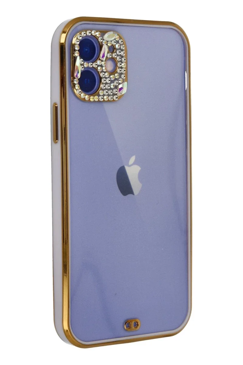 Apple iPhone 12 Kılıf Liva Taşlı Silikon - Mor Apple iPhone 12 Kılıf Liva Taşlı Silikon - Mor