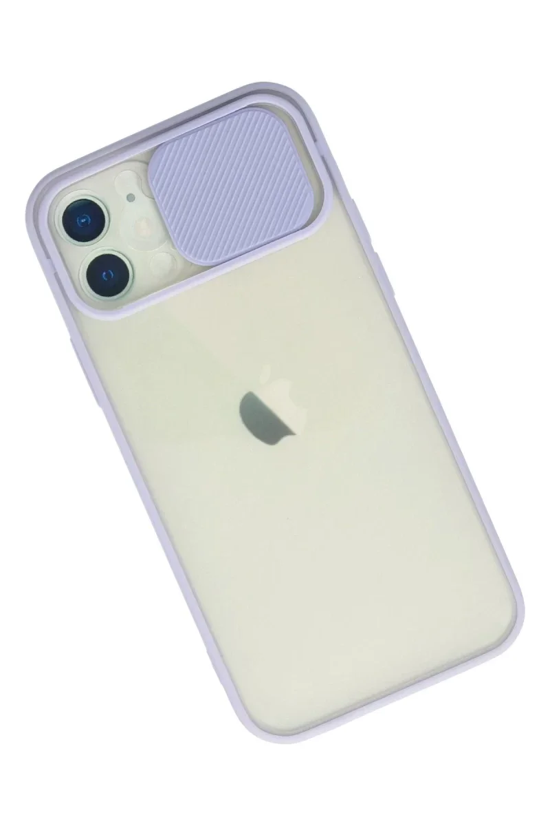 Apple iPhone 12 Kılıf Palm Buzlu Kamera Sürgülü Silikon - Lila Apple iPhone 12 Kılıf Palm Buzlu Kamera Sürgülü Silikon - Lila