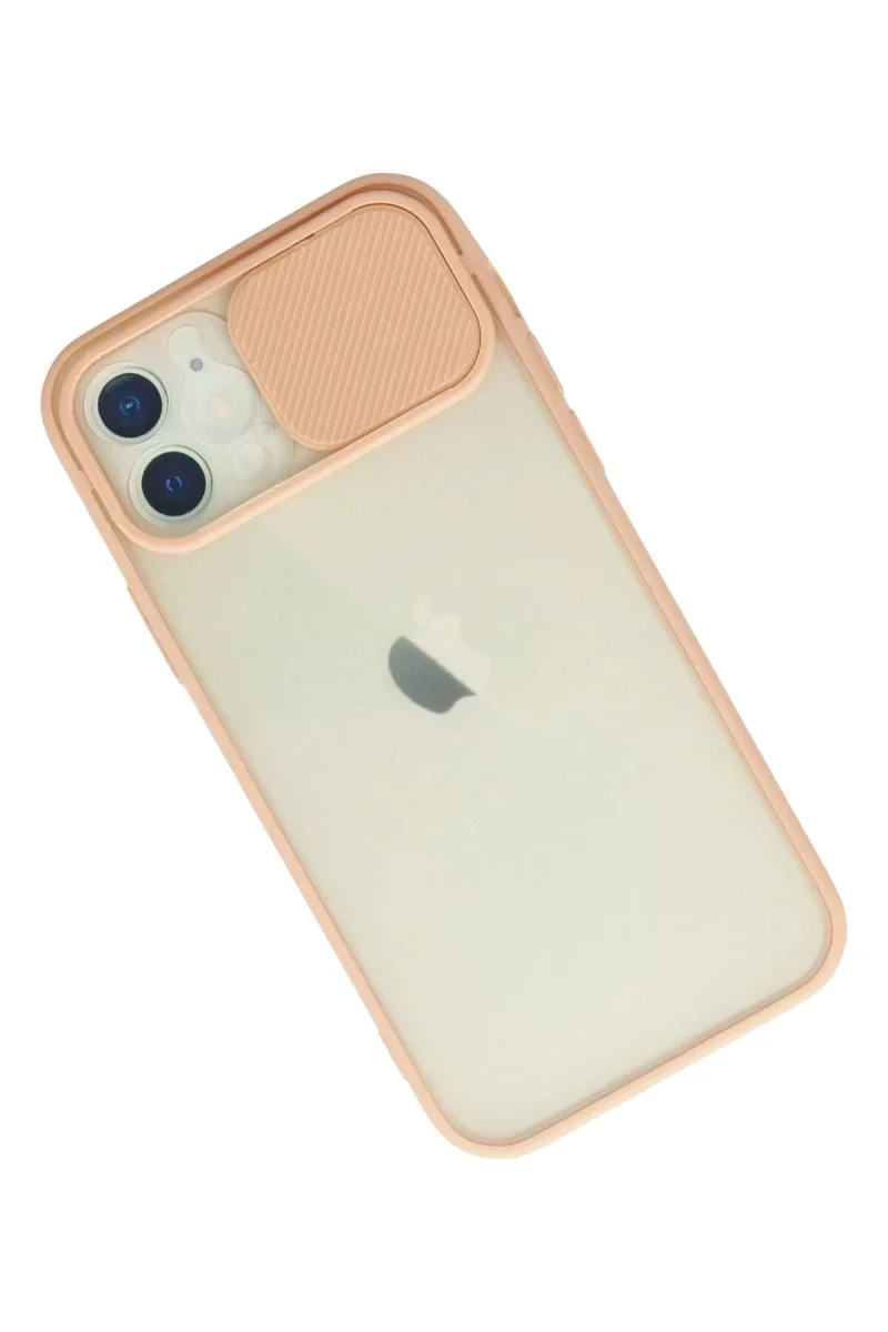 Apple iPhone 12 Kılıf Palm Buzlu Kamera Sürgülü Silikon - Pembe