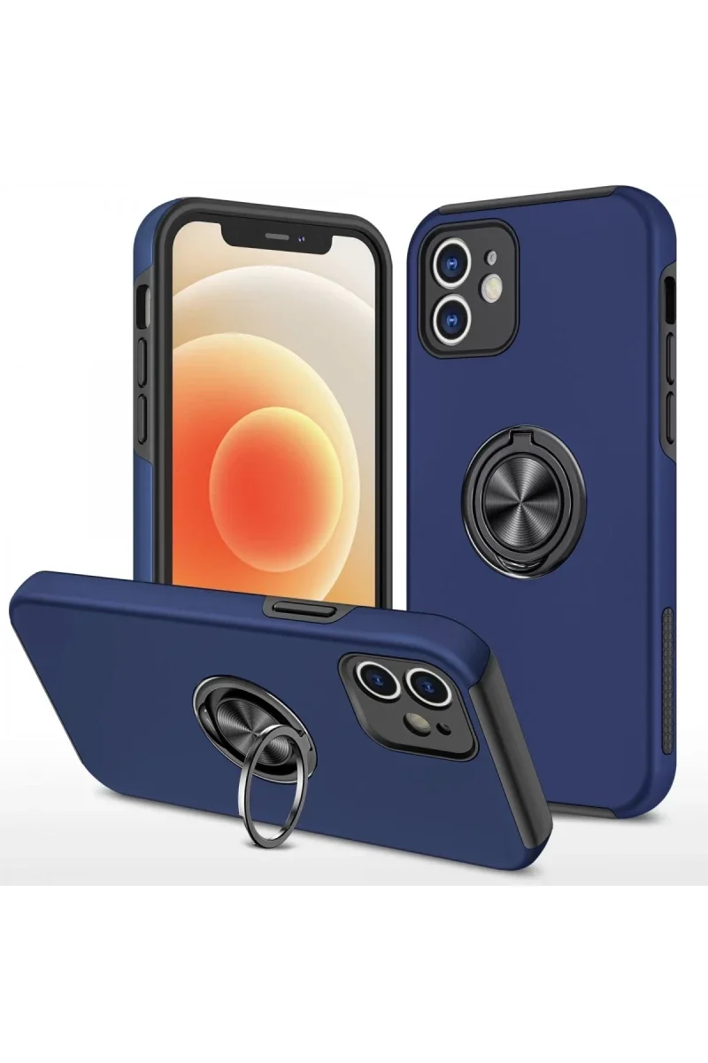 Apple iPhone 12 Kılıf Elit Yüzüklü Kapak - Lacivert