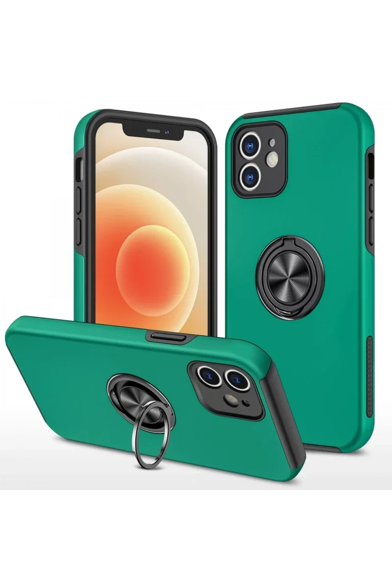 Apple iPhone 12 Kılıf Elit Yüzüklü Kapak - Yeşil Apple iPhone 12 Kılıf Elit Yüzüklü Kapak - Yeşil
