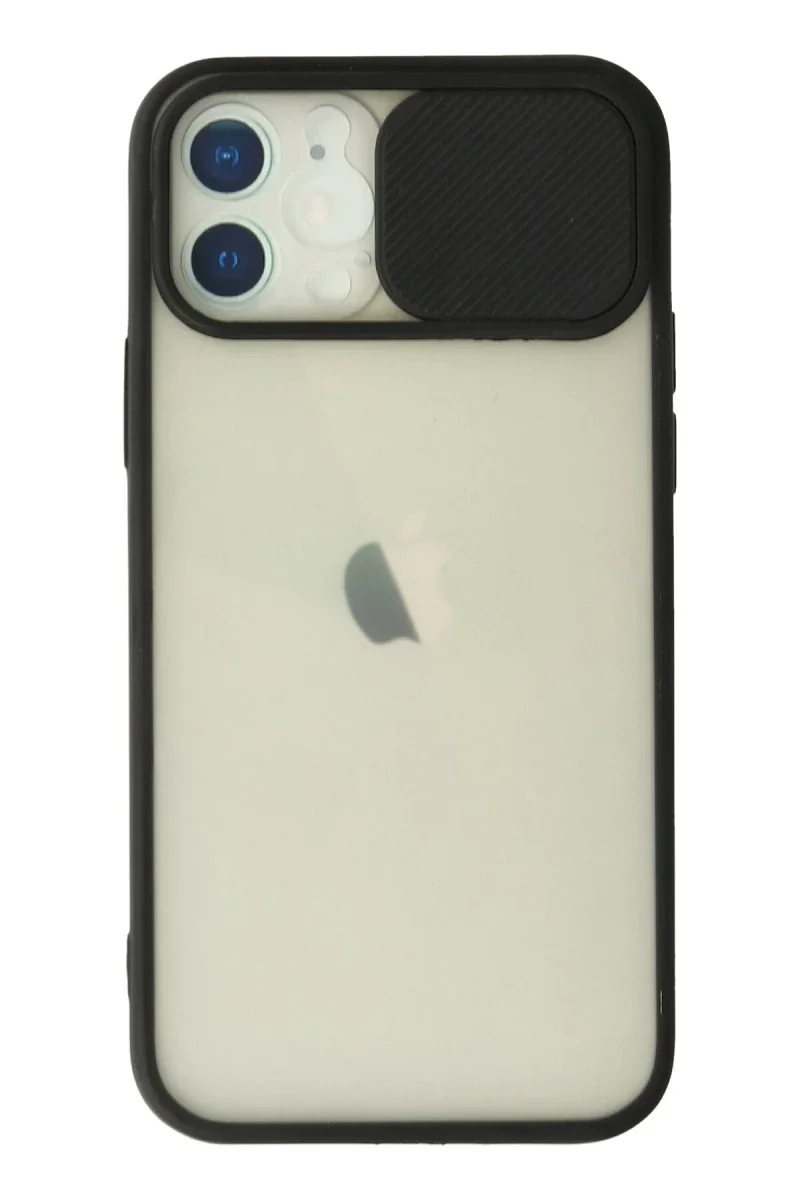 Apple iPhone 12 Kılıf Palm Buzlu Kamera Sürgülü Silikon - Siyah