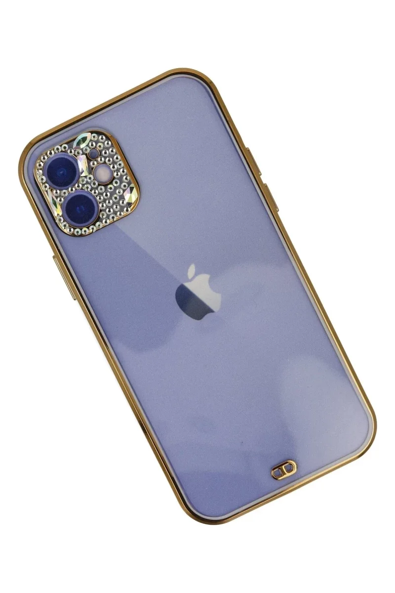Apple iPhone 12 Kılıf Liva Taşlı Silikon - Mor Apple iPhone 12 Kılıf Liva Taşlı Silikon - Mor