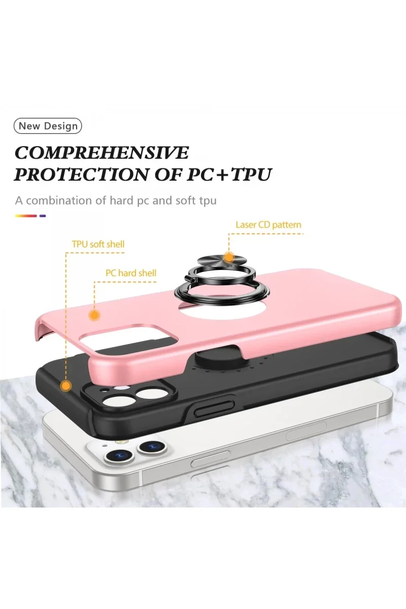 Apple iPhone 12 Kılıf Elit Yüzüklü Kapak - Pembe
