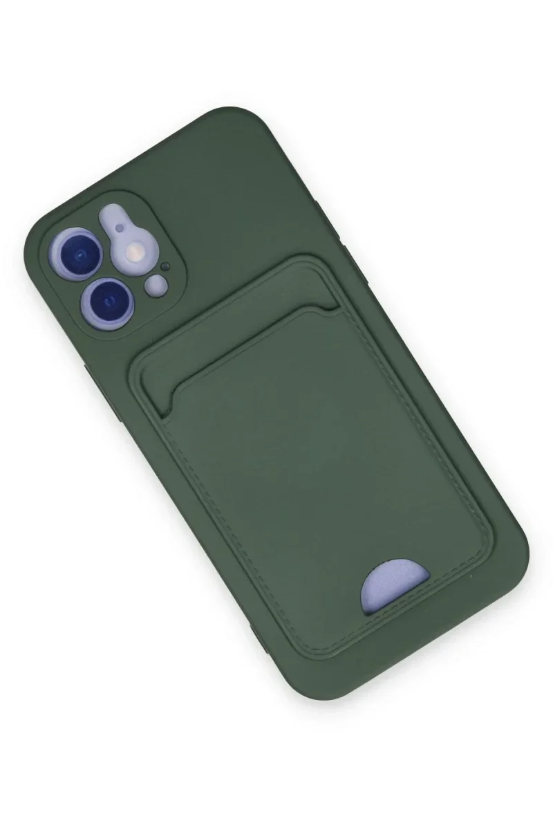 Apple iPhone 12 Kılıf Kelvin Kartvizitli Silikon - Koyu Yeşil