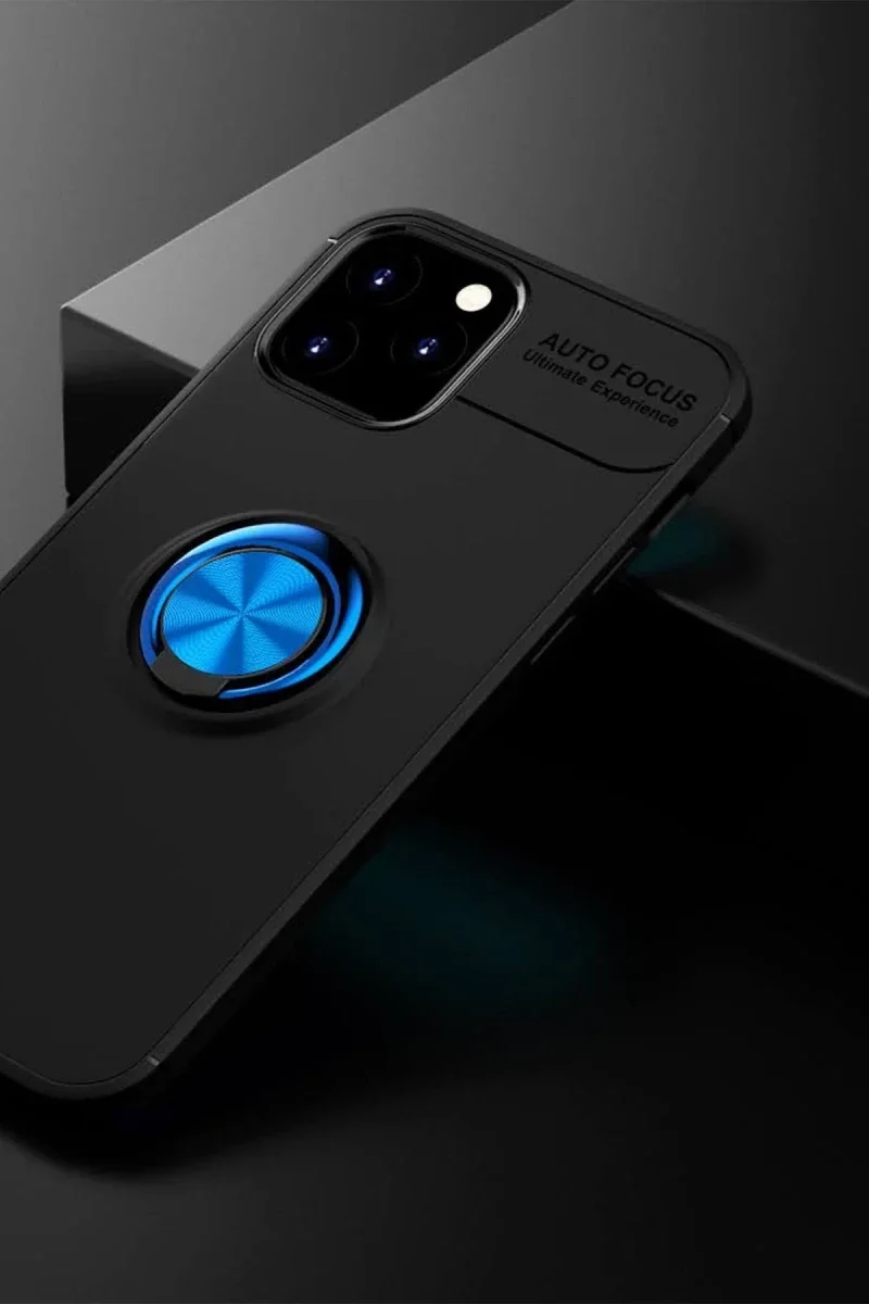 Apple iPhone 12 Kılıf Range Yüzüklü Silikon - Siyah-Mavi