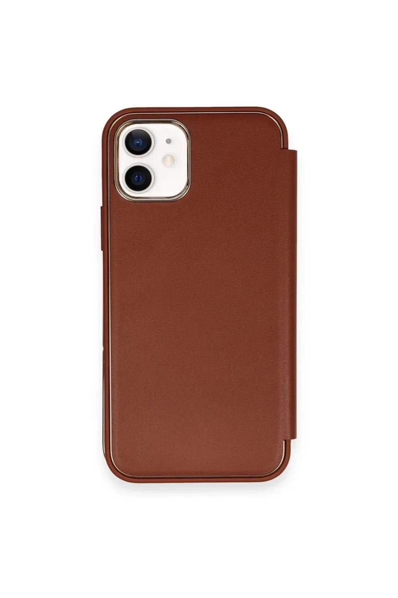 Apple iPhone 12 Kılıf Dolpin Kapaklı - Kahverengi Apple iPhone 12 Kılıf Dolpin Kapaklı - Kahverengi