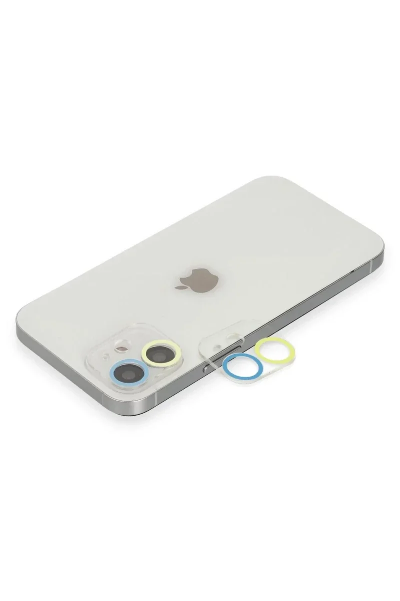 Apple iPhone 12 Mini Renkli Kamera Lens Koruma Cam - Sarı-Mavi