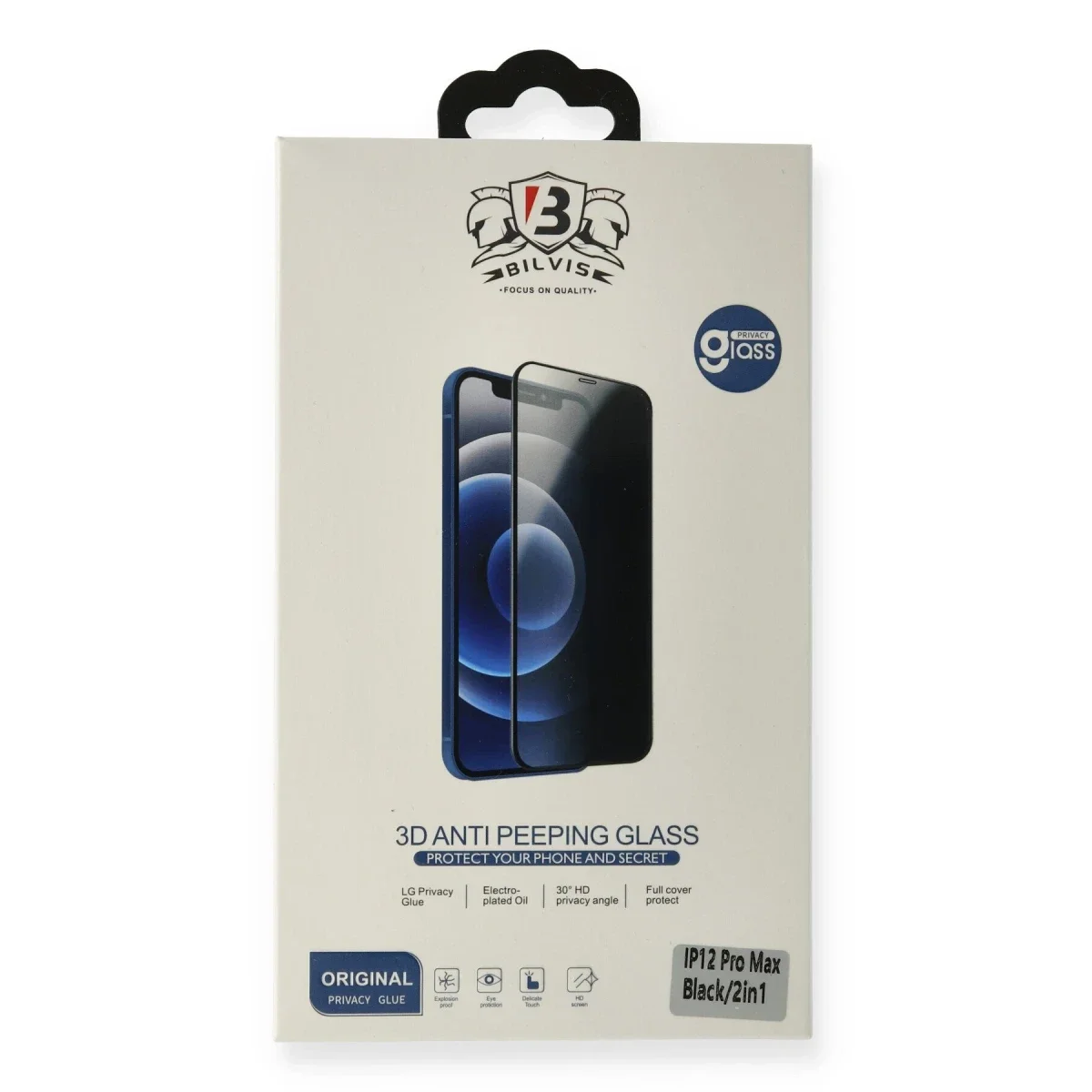 Apple iPhone 12 Mini Bilvis 3D Anti Peeping Hayalet Cam Ekran Koruyucu
