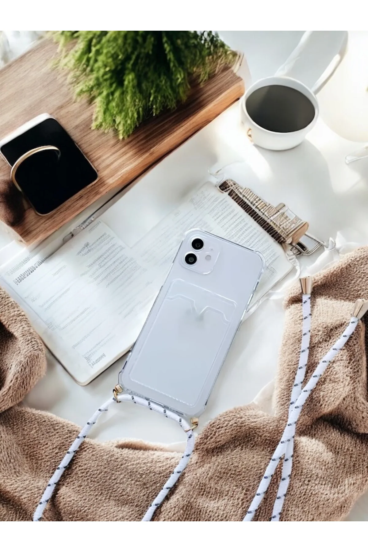 Apple iPhone 12 Mini Askılı Kartlıklı Antişok Kılıf Beyaz Apple iPhone 12 Mini Askılı Kartlıklı Antişok Kılıf Beyaz