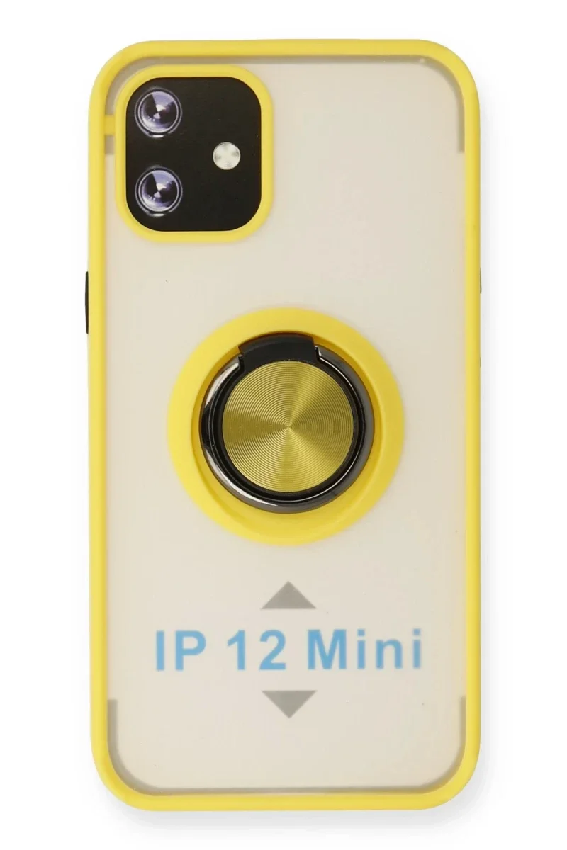 Apple iPhone 12 Mini Kılıf Montreal Yüzüklü Silikon Kapak - Sarı