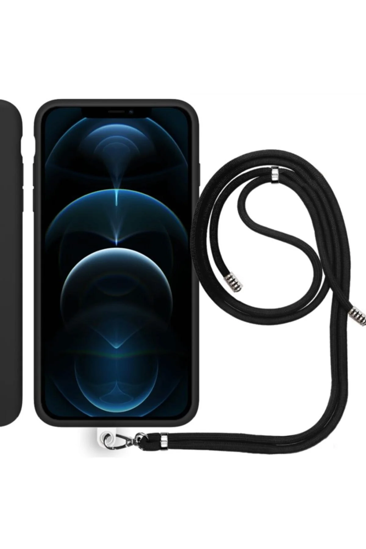 Apple iPhone 12 Mini 5.4'' İp Askılı Silikon Kılıf Siyah