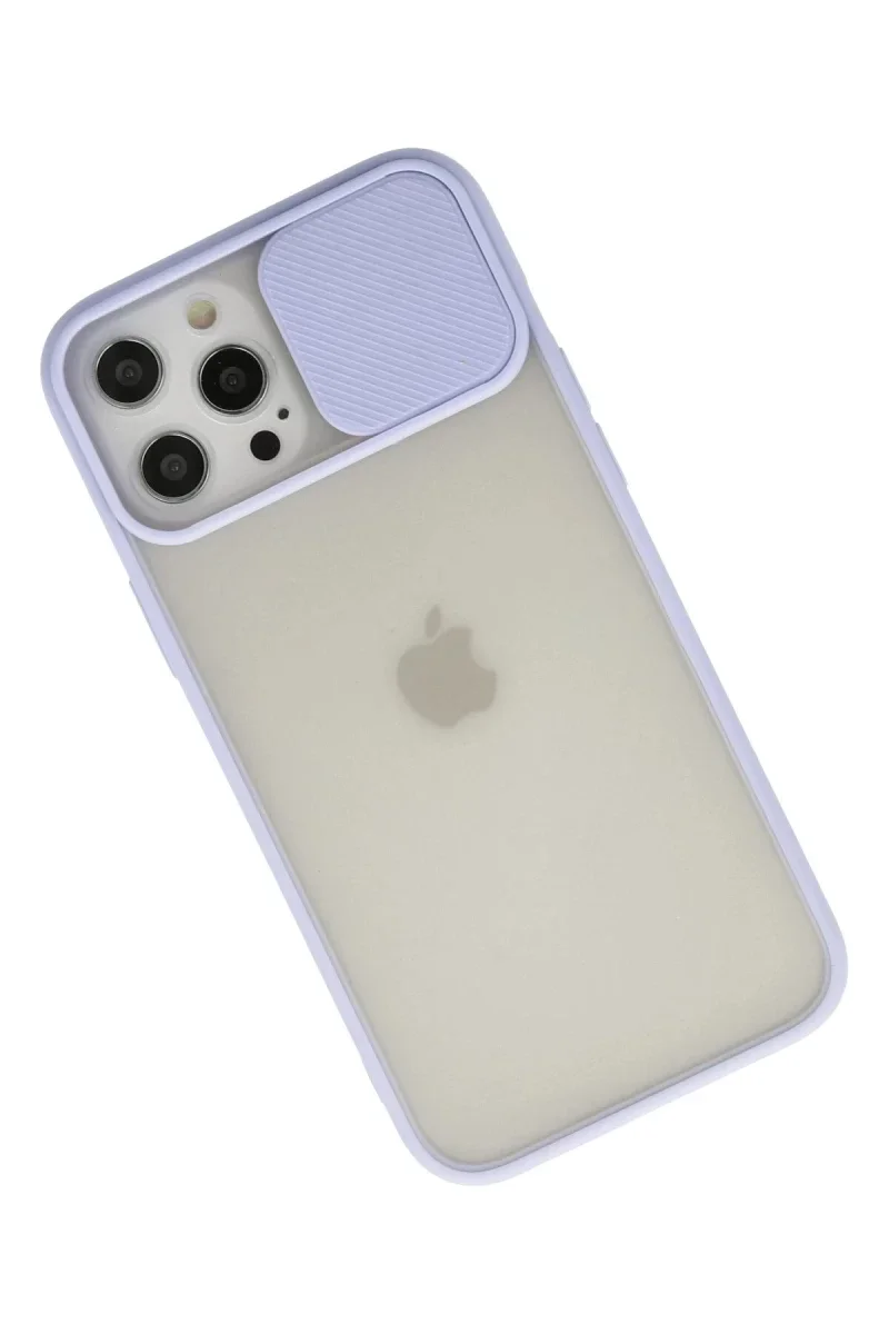 Apple iPhone 12 Pro Max Kılıf Palm Buzlu Kamera Sürgülü Silikon - Lila