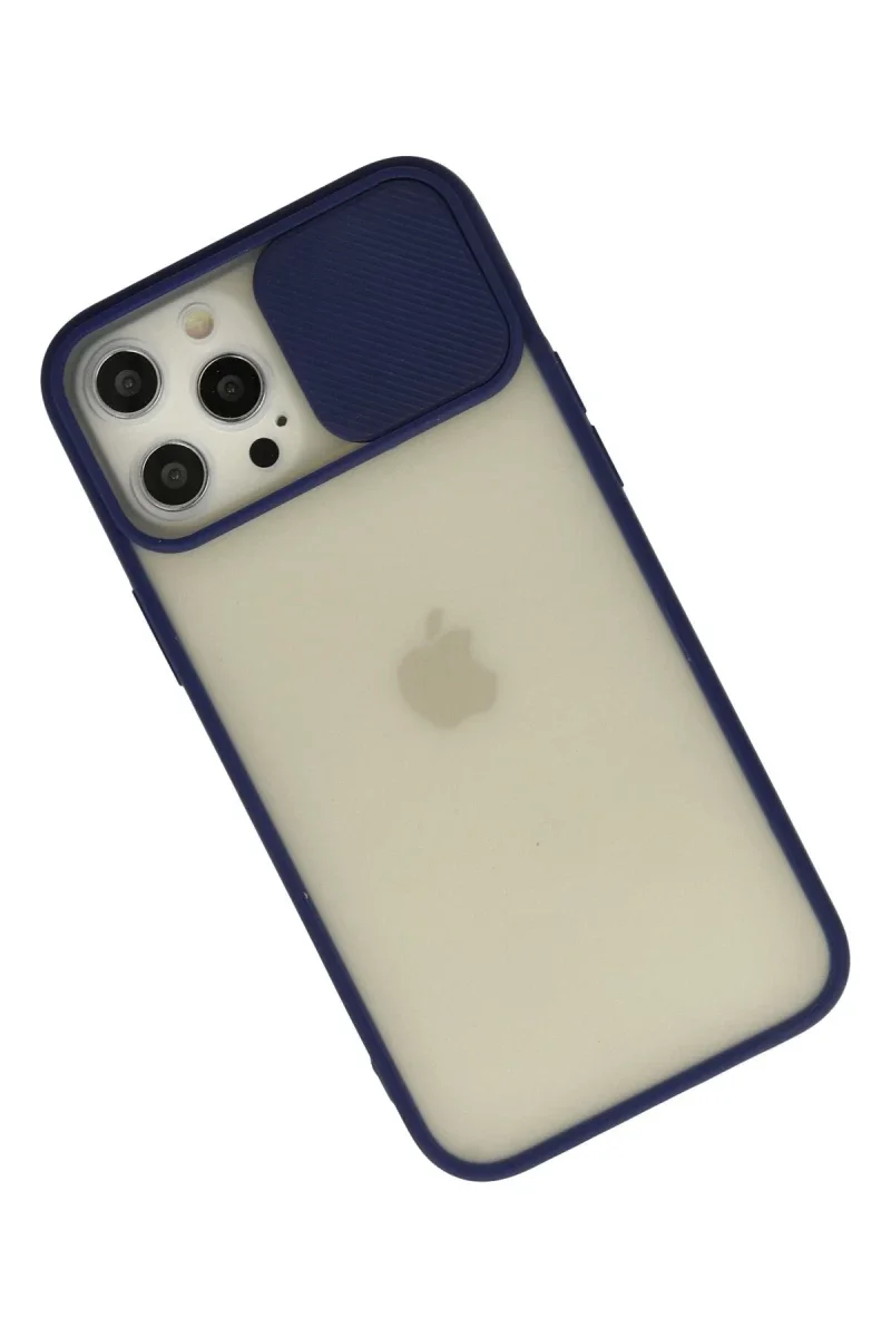 Apple iPhone 12 Pro Max Kılıf Palm Buzlu Kamera Sürgülü Silikon - Lacivert Apple iPhone 12 Pro Max Kılıf Palm Buzlu Kamera Sürgülü Silikon - Lacivert