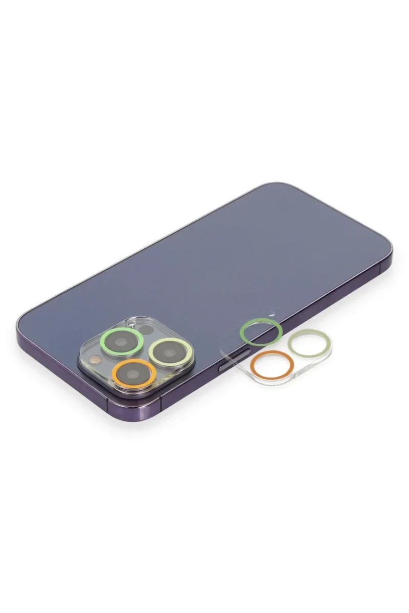 Apple iPhone 12 Pro Max Renkli Kamera Lens Koruma Cam - Sarı-Turuncu