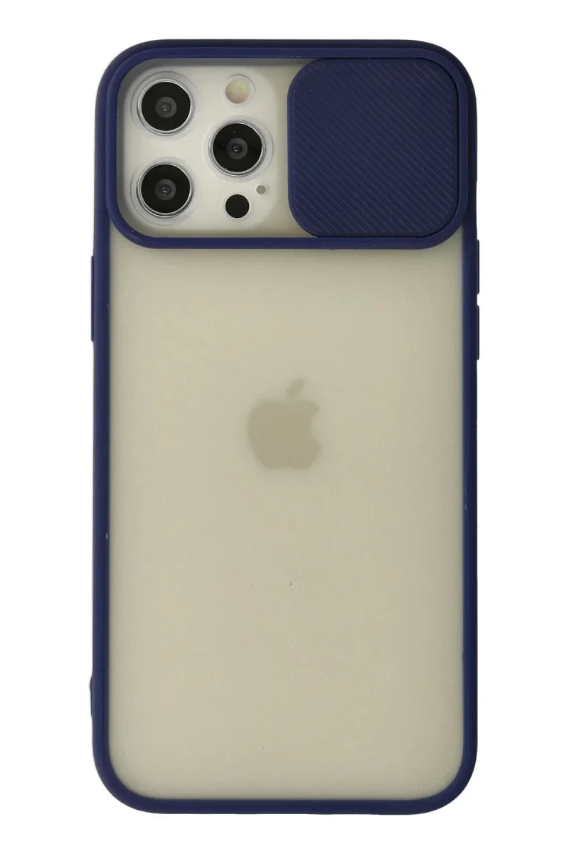 Apple iPhone 12 Pro Max Kılıf Palm Buzlu Kamera Sürgülü Silikon - Lacivert Apple iPhone 12 Pro Max Kılıf Palm Buzlu Kamera Sürgülü Silikon - Lacivert