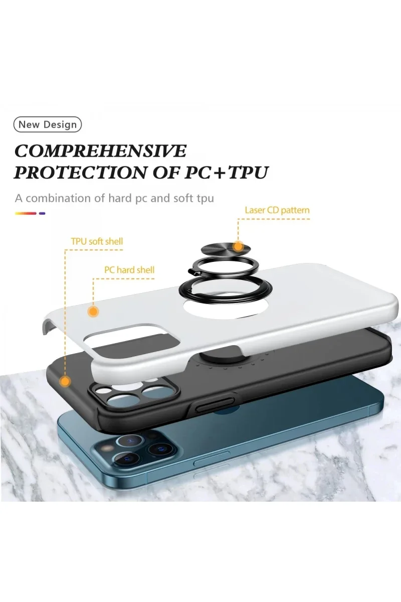 Apple iPhone 12 Pro Kılıf Elit Yüzüklü Kapak - Gümüş Apple iPhone 12 Pro Kılıf Elit Yüzüklü Kapak - Gümüş