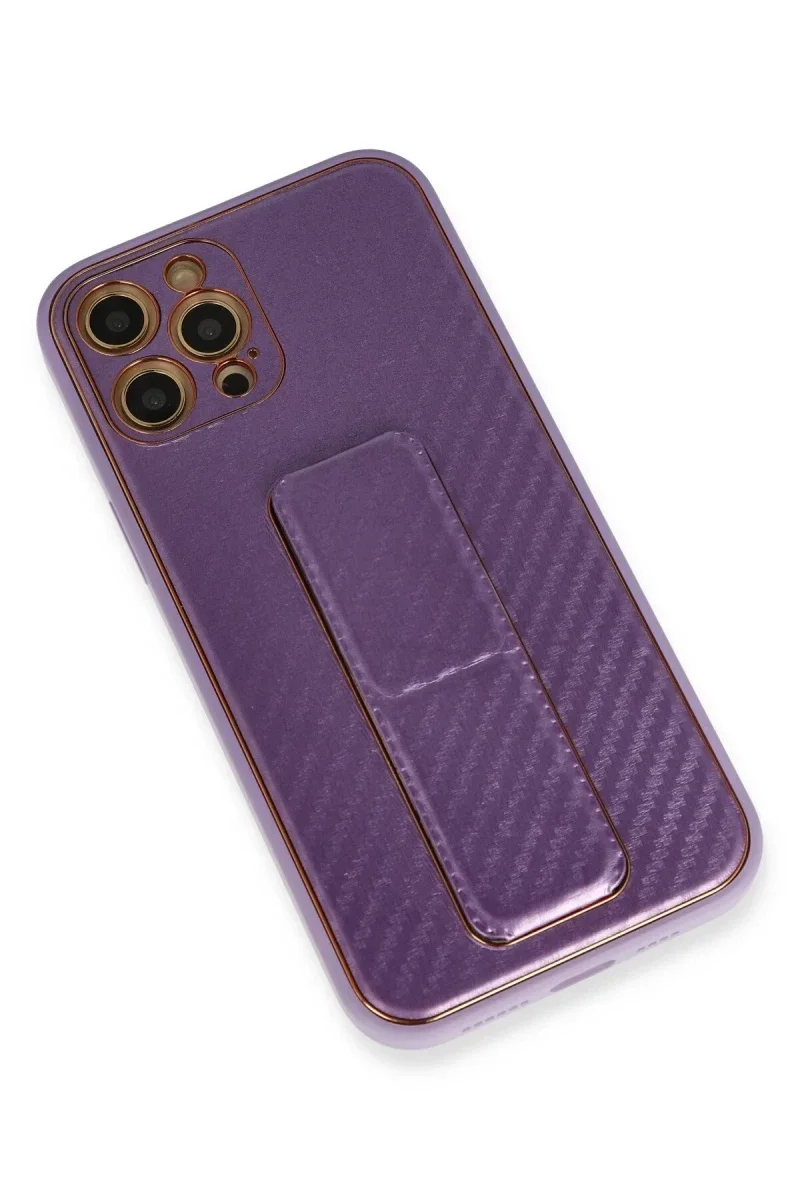 Apple iPhone 12 Pro Kılıf Coco Karbon Standlı Kapak - Mor