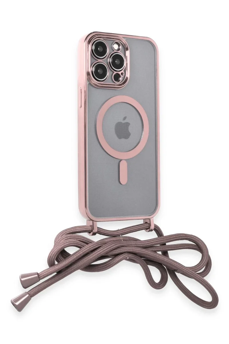 Apple iPhone 12 Pro Max Kılıf Divo Lazer Askılı Magsafe Kapak - Pembe
