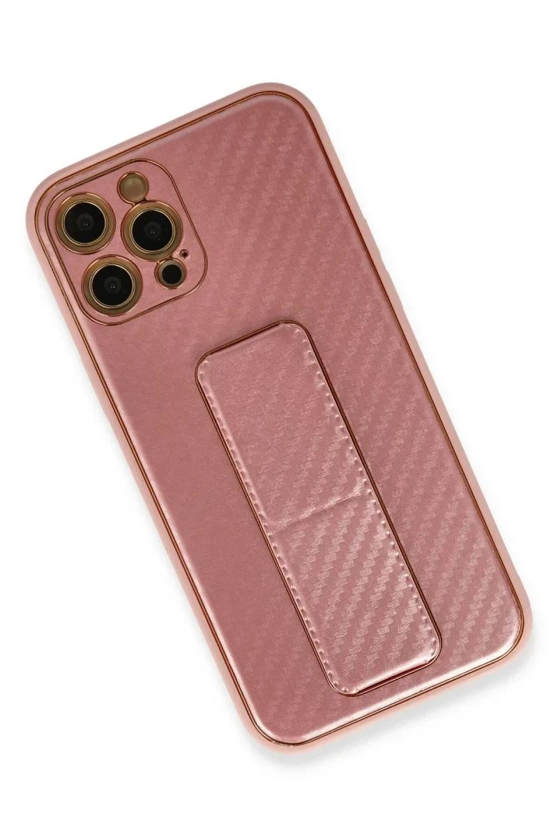 Apple iPhone 12 Pro Kılıf Coco Karbon Standlı Kapak - Pembe Apple iPhone 12 Pro Kılıf Coco Karbon Standlı Kapak - Pembe