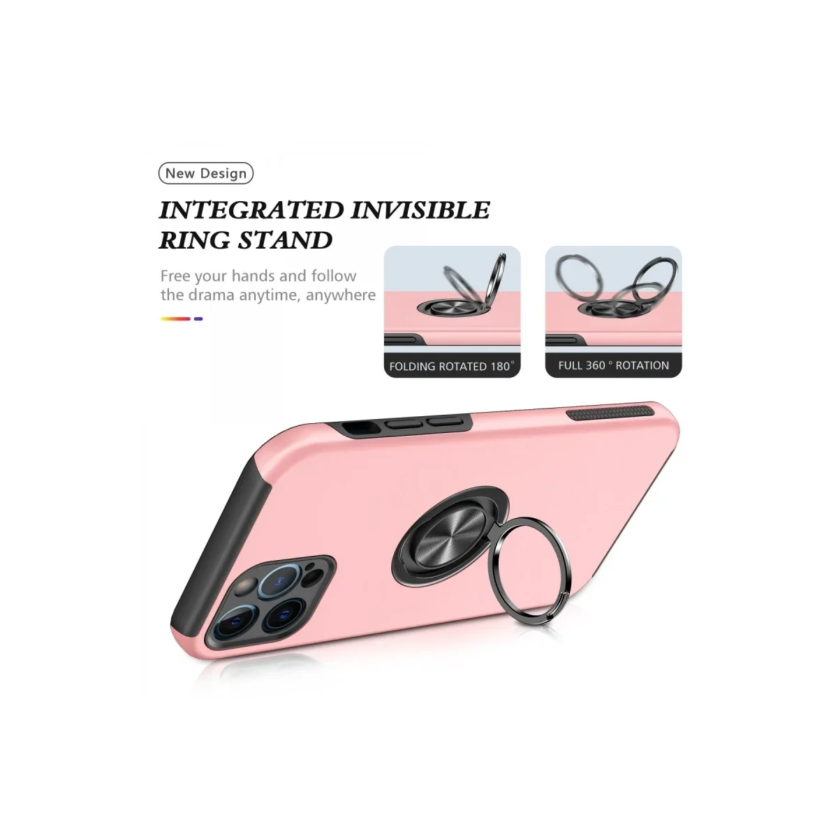 Apple iPhone 12 Pro Kılıf Elit Yüzüklü Kapak - Pembe Apple iPhone 12 Pro Kılıf Elit Yüzüklü Kapak - Pembe - Görsel 3
