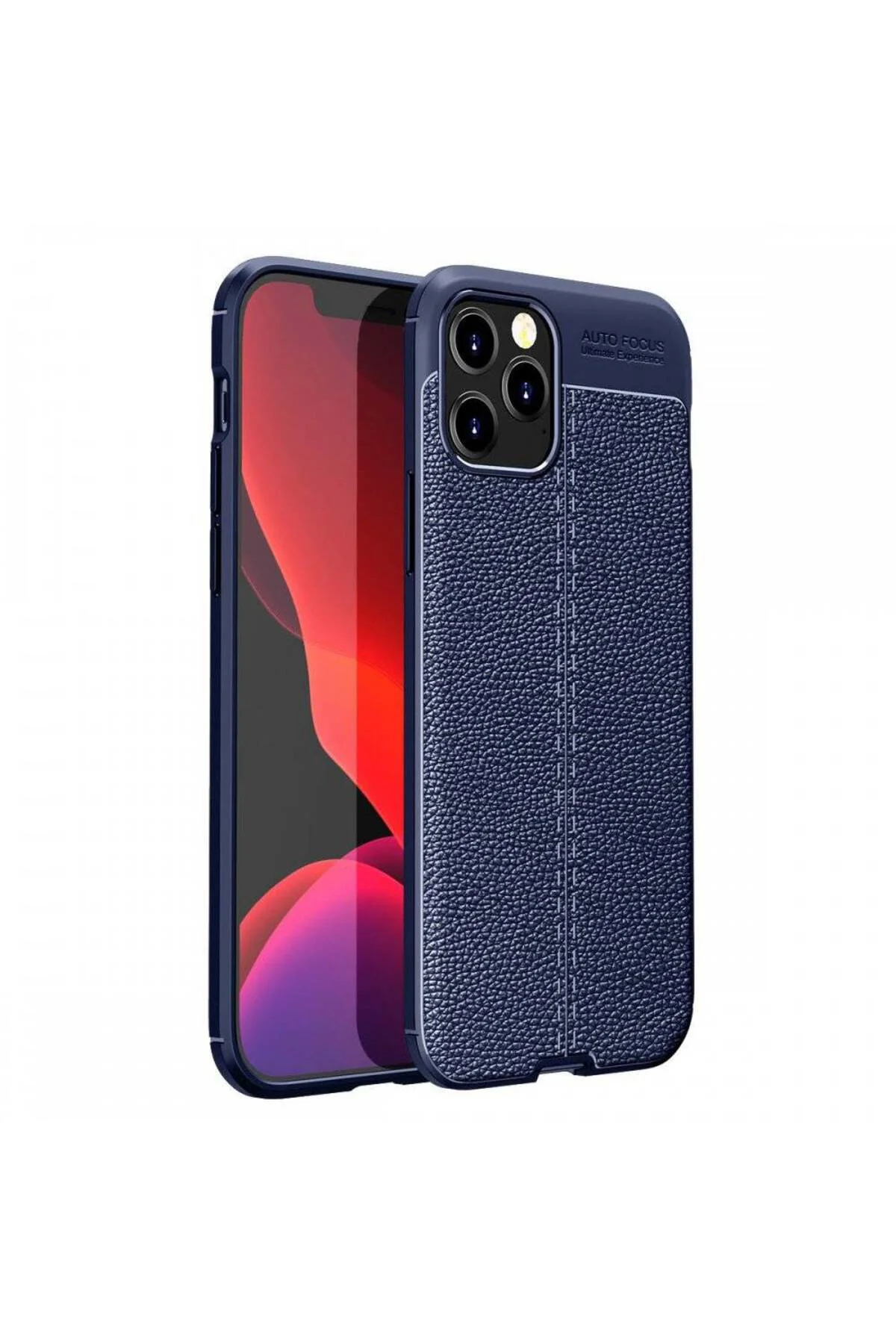 Apple iPhone 12 Pro Max 6.7'' Deri Görünümlü Silikon Lacivert