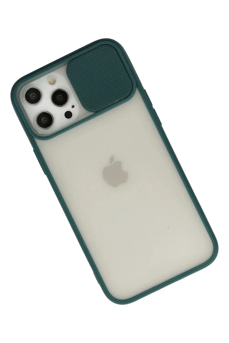 Apple iPhone 12 Pro Max Kılıf Palm Buzlu Kamera Sürgülü Silikon - Yeşil