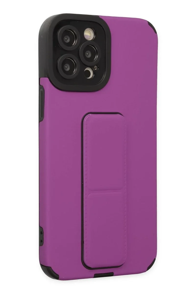 Apple iPhone 12 Pro Max Kılıf Mega Standlı Silikon - Mor