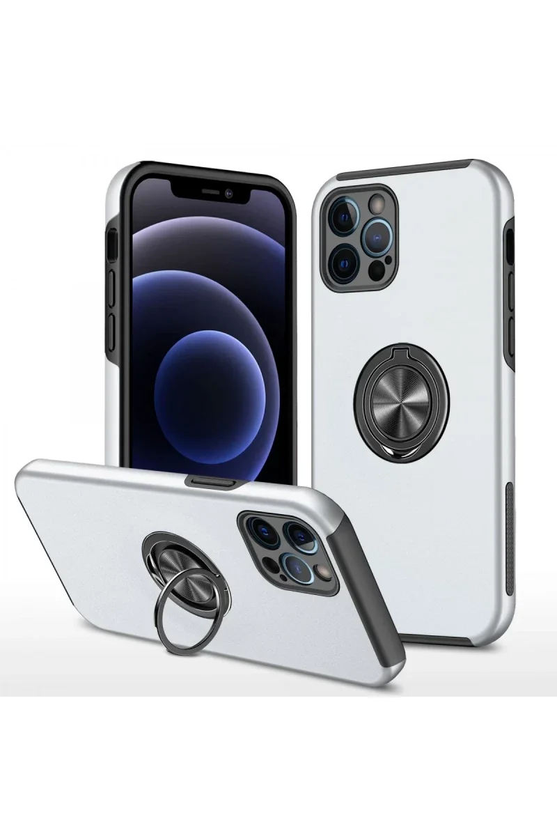 Apple iPhone 12 Pro Kılıf Elit Yüzüklü Kapak - Gümüş Apple iPhone 12 Pro Kılıf Elit Yüzüklü Kapak - Gümüş