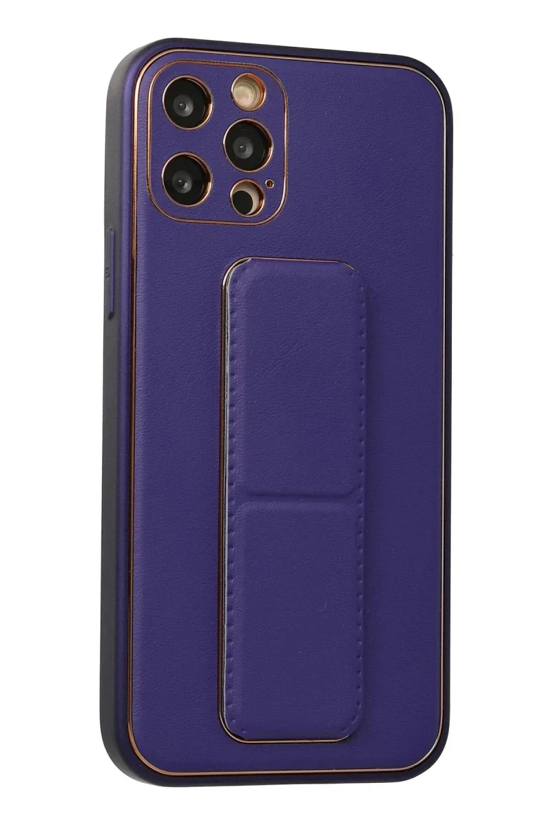Apple iPhone 12 Pro Kılıf Coco Deri Standlı Kapak - Mor Apple iPhone 12 Pro Kılıf Coco Deri Standlı Kapak - Mor