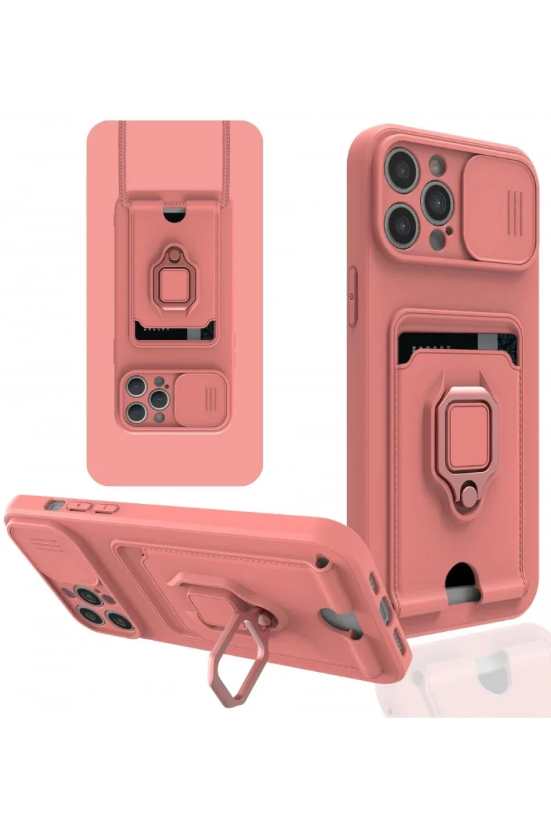 Apple iPhone 12 Pro Max Kılıf Zuma Kartvizitli Yüzüklü Silikon - Pembe