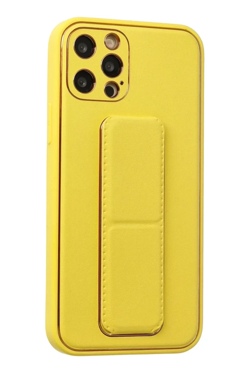 Apple iPhone 12 Pro Kılıf Coco Deri Standlı Kapak - Sarı Apple iPhone 12 Pro Kılıf Coco Deri Standlı Kapak - Sarı