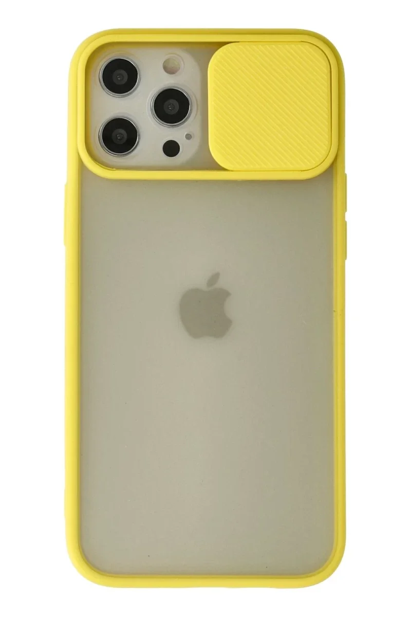 Apple iPhone 12 Pro Max Kılıf Palm Buzlu Kamera Sürgülü Silikon - Sarı Apple iPhone 12 Pro Max Kılıf Palm Buzlu Kamera Sürgülü Silikon - Sarı