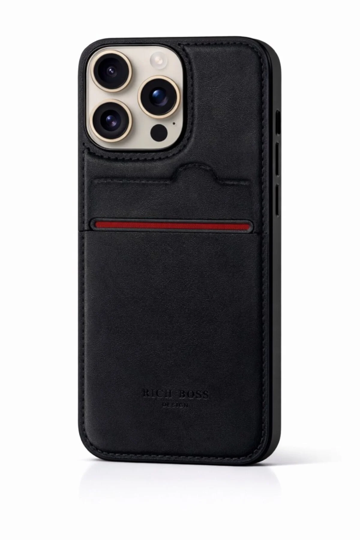 Apple iPhone 12 Pro Max Kartlıklı Rich Boss Lüx Deri Kılıf Siyah