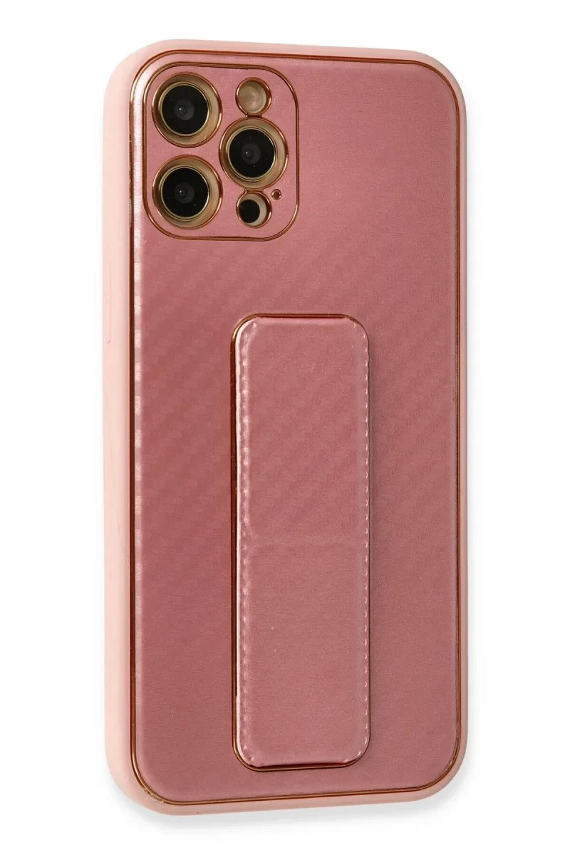 Apple iPhone 12 Pro Kılıf Coco Karbon Standlı Kapak - Pembe Apple iPhone 12 Pro Kılıf Coco Karbon Standlı Kapak - Pembe
