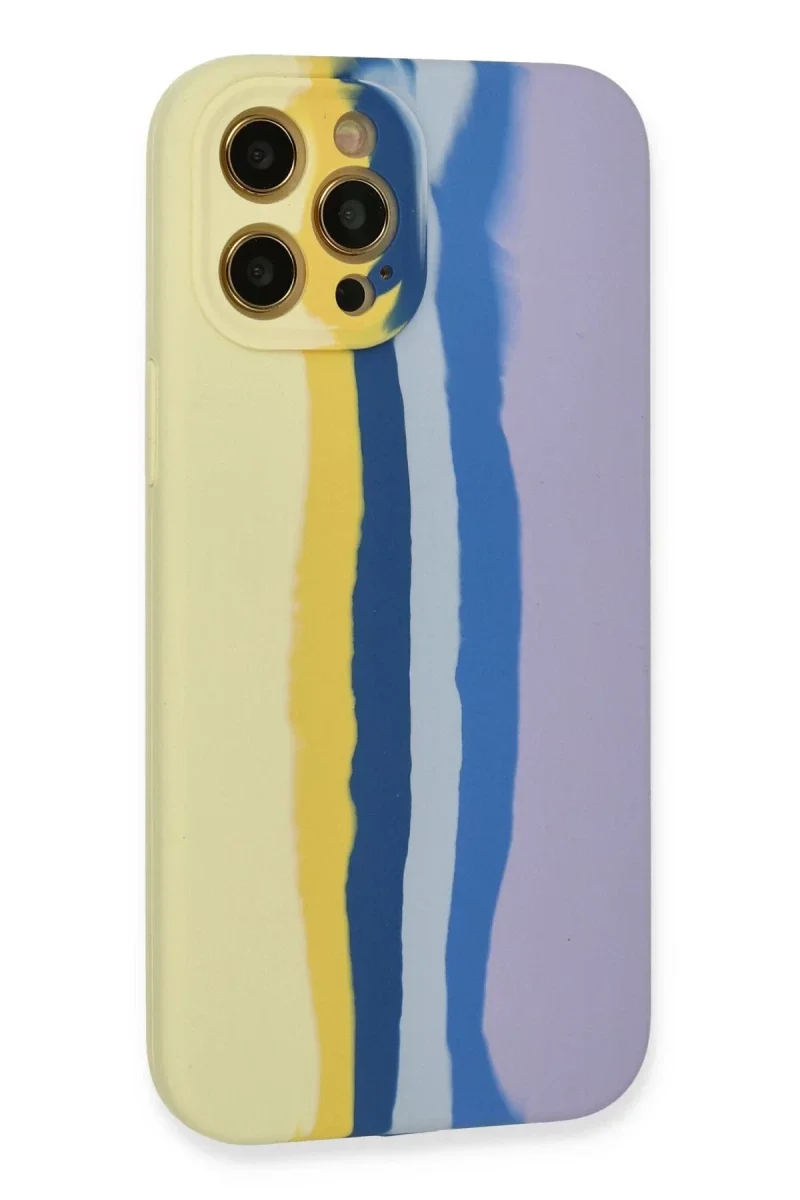 Apple iPhone 12 Pro Max Kılıf Ebruli Lansman Silikon - Sarı-Lila Apple iPhone 12 Pro Max Kılıf Ebruli Lansman Silikon - Sarı-Lila