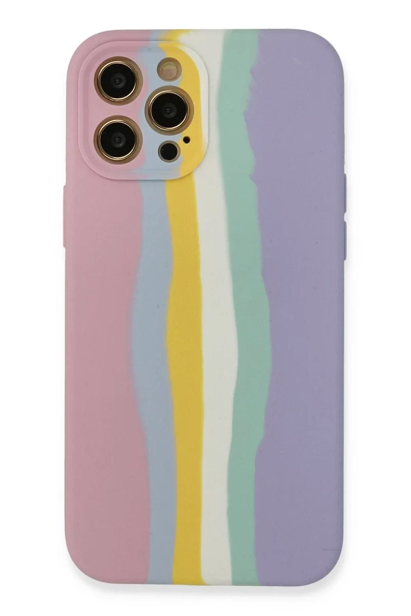 Apple iPhone 12 Pro Max Kılıf Ebruli Lansman Silikon - Pembe-Lila