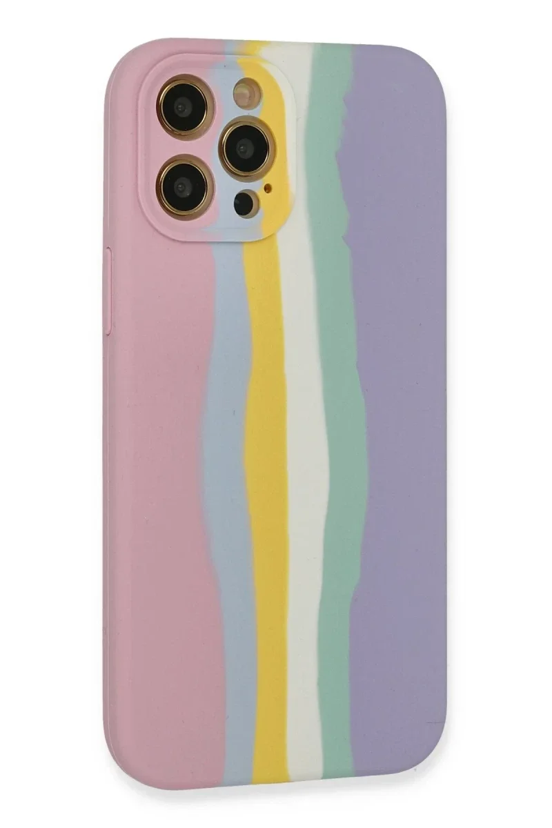 Apple iPhone 12 Pro Max Kılıf Ebruli Lansman Silikon - Pembe-Lila