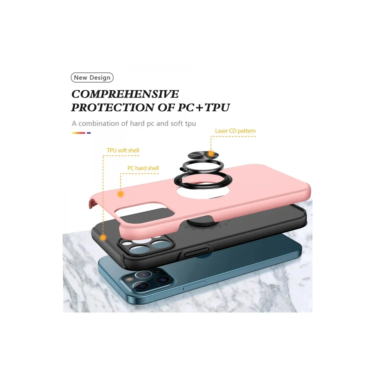 Apple iPhone 12 Pro Kılıf Elit Yüzüklü Kapak - Pembe Apple iPhone 12 Pro Kılıf Elit Yüzüklü Kapak - Pembe - Görsel 2