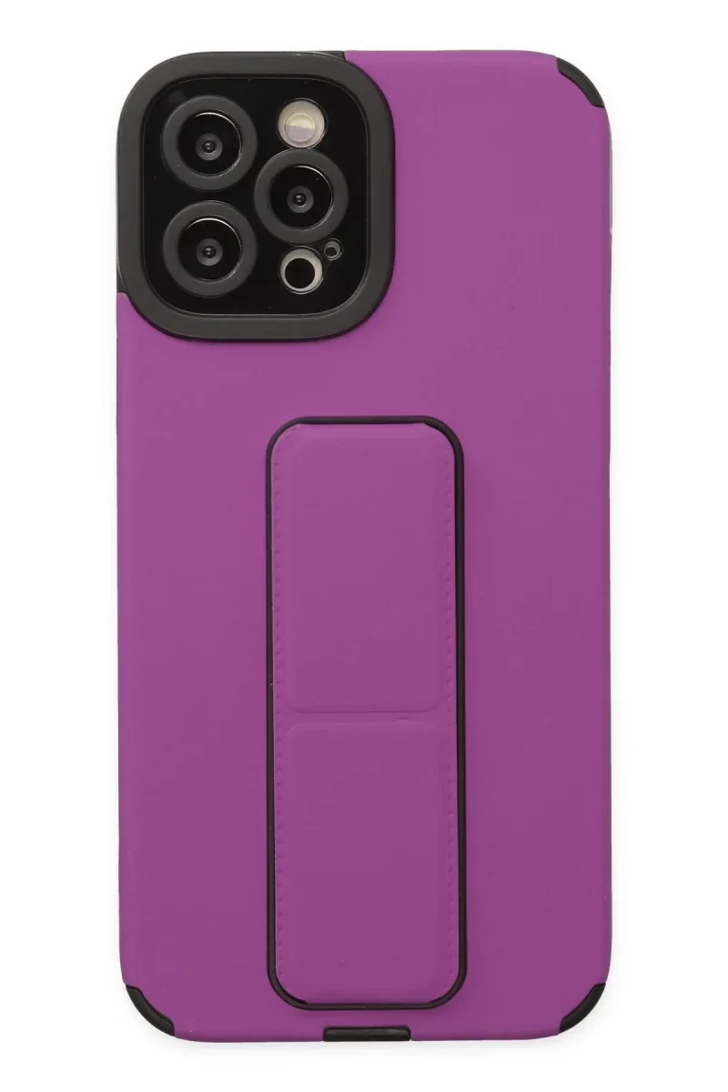 Apple iPhone 12 Pro Max Kılıf Mega Standlı Silikon - Mor